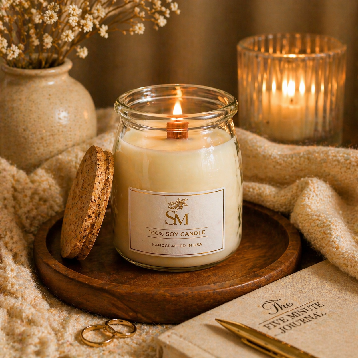 7oz Pure Soy Candle – Natural Wood Wick, Clean Burning Aromatherapy Jar