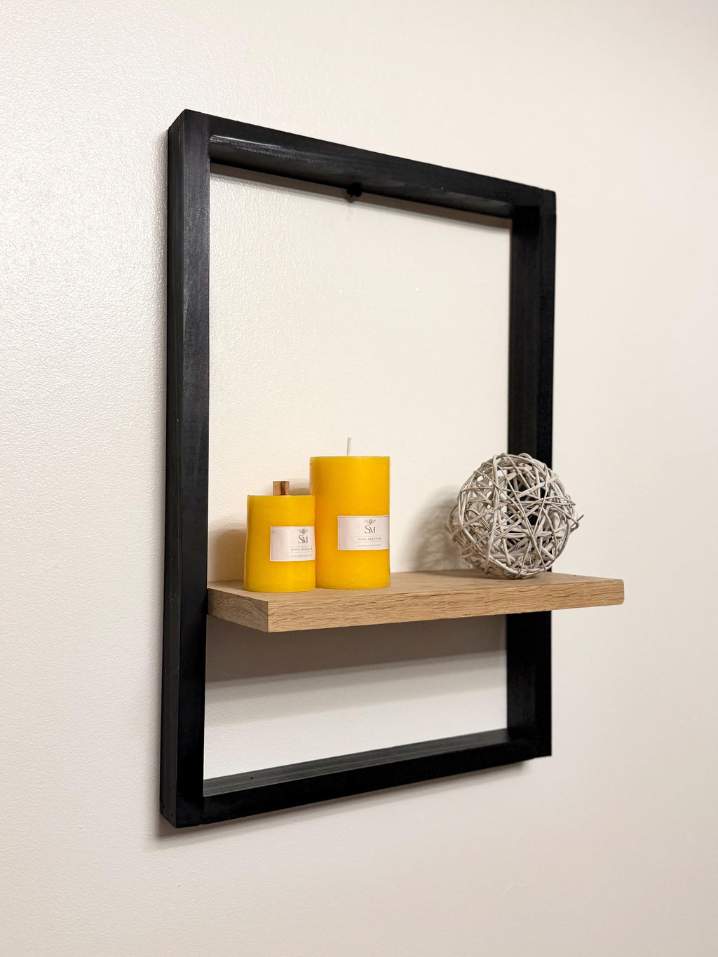 Modern Black Frame Floating Shelf – Industrial Wood Ledge Wall Decor (Small)