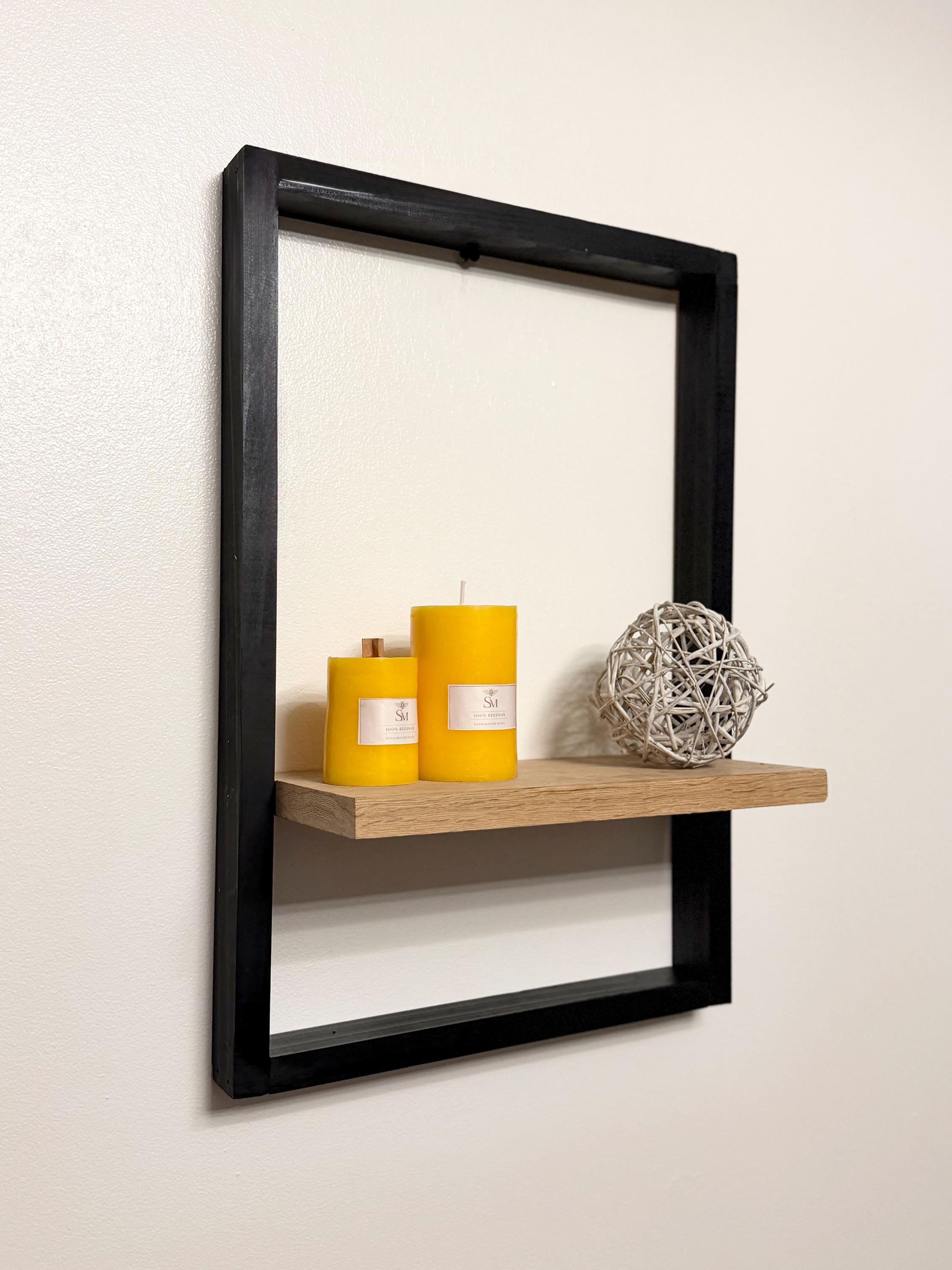 Modern Black Frame Floating Shelf – Industrial Wood Ledge Wall Decor (Small)