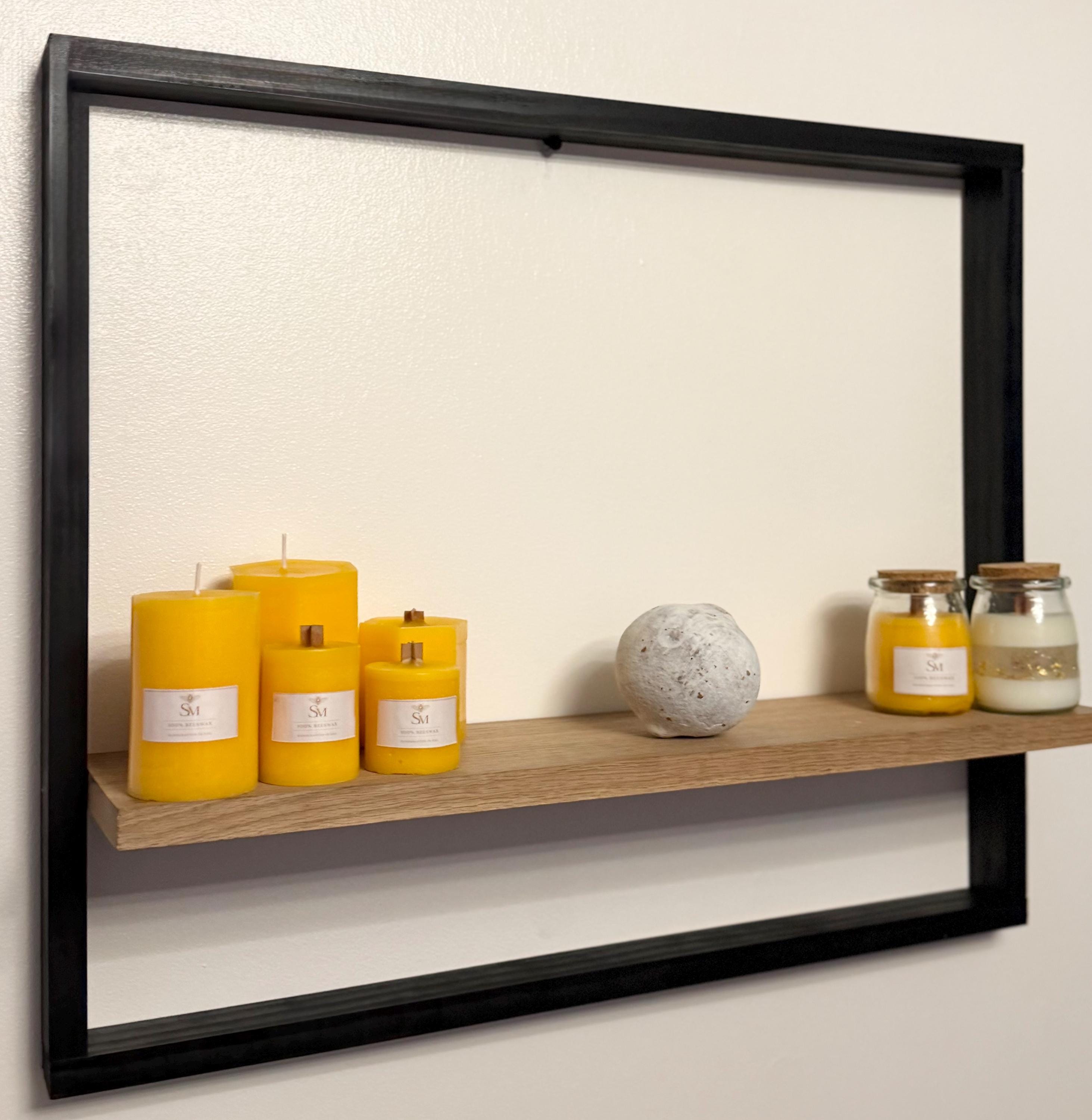 Modern Black Frame Floating Shelf – Industrial Wood Ledge Wall Decor (Large)