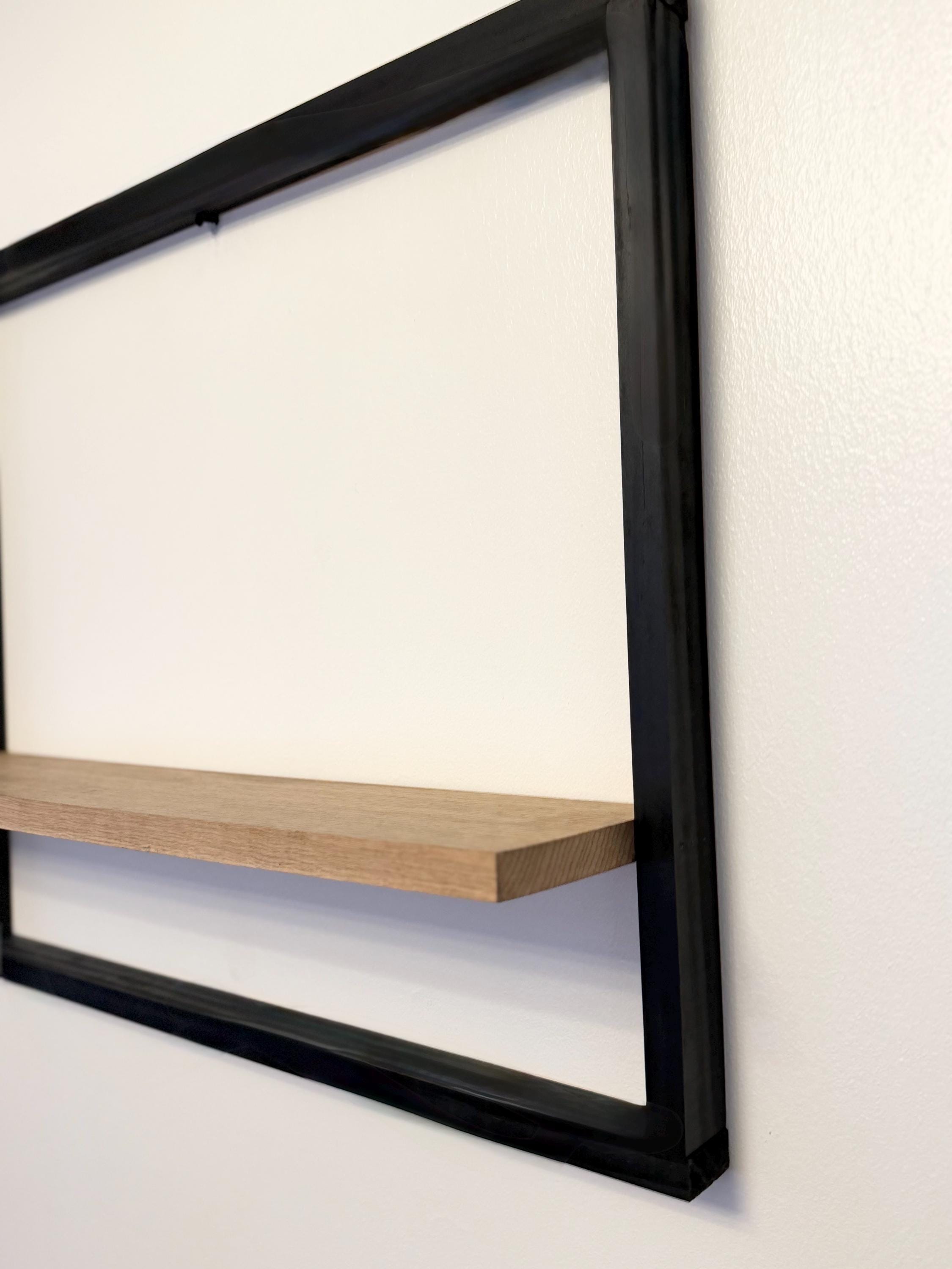 Modern Black Frame Floating Shelf – Industrial Wood Ledge Wall Decor (Large)