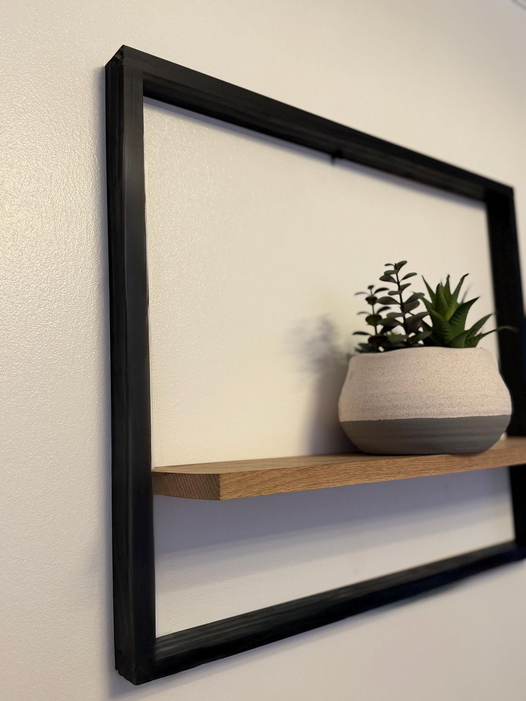 Modern Black Frame Floating Shelf – Industrial Wood Ledge Wall Decor (Large)