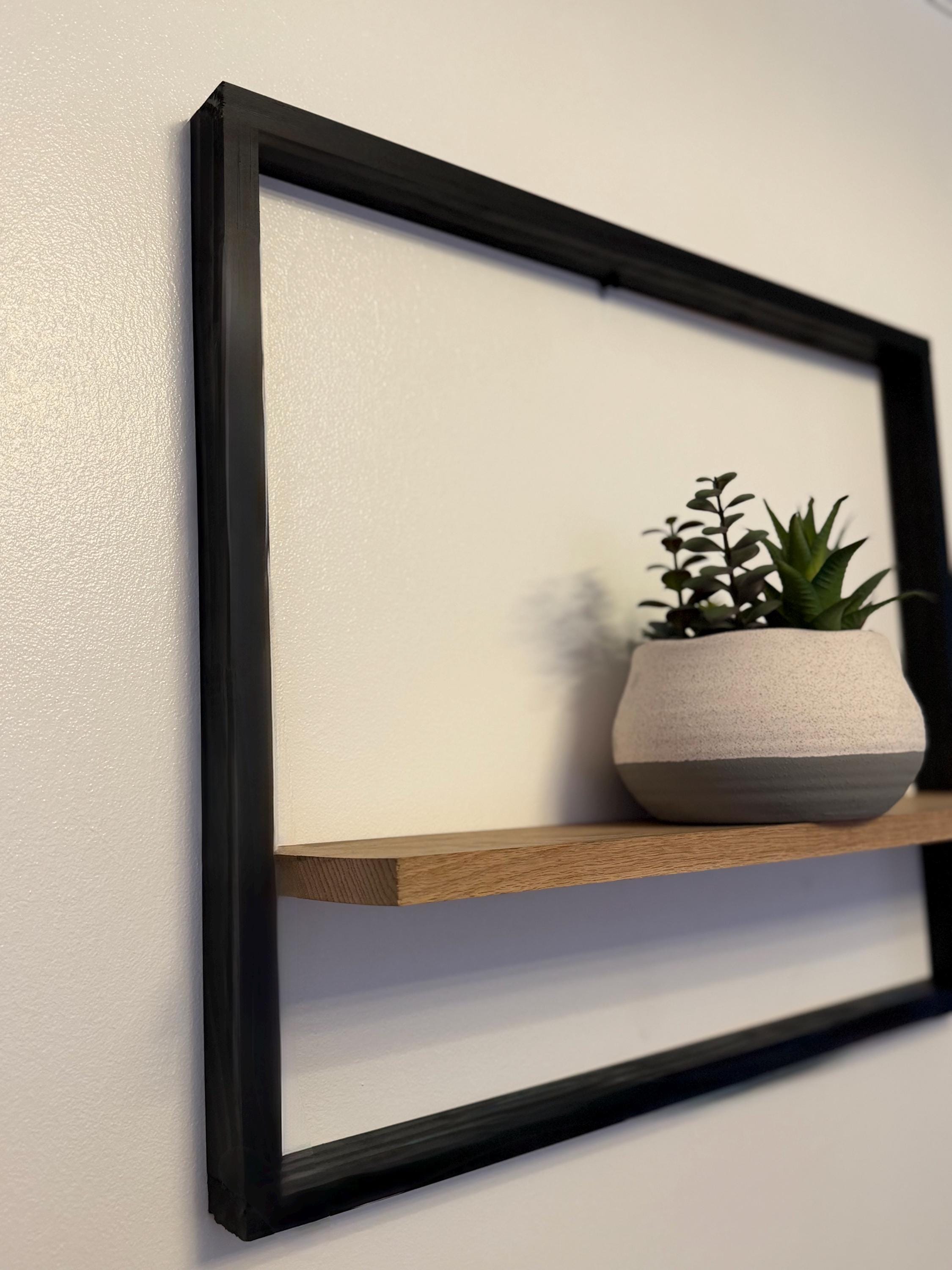Modern Black Frame Floating Shelf – Industrial Wood Ledge Wall Decor (Large)