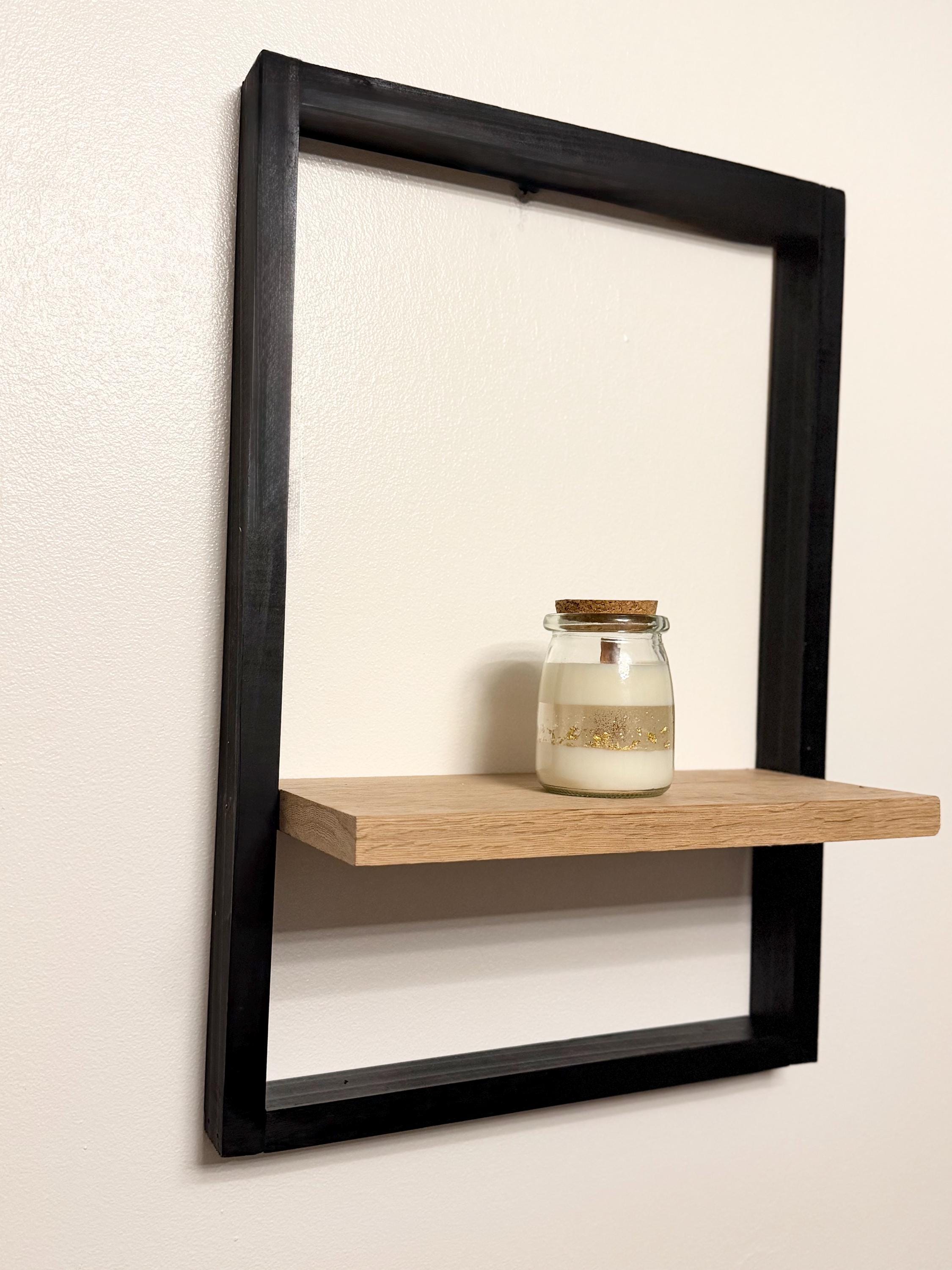 Modern Black Frame Floating Shelf – Industrial Wood Ledge Wall Decor (Small)